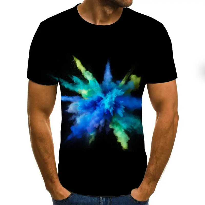 Men's Trendy Pullover Short Sleeve Geometric Youth Plus Size Street T-shirt Without Collar