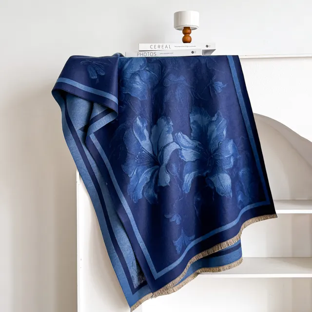 Womens Elegant Faux Cashmere Neck Warmer Versatile Warm And Thick Shawl Blue - Shop at LoveMi