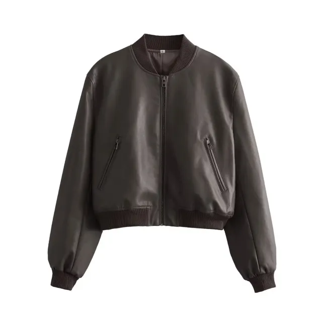 Women's Stand Collar Motorcycle Pilot Jacket Tan - Shop at LoveMi