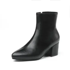 New Stylish Women's Ankle Boots With Zippers - Black - View 1