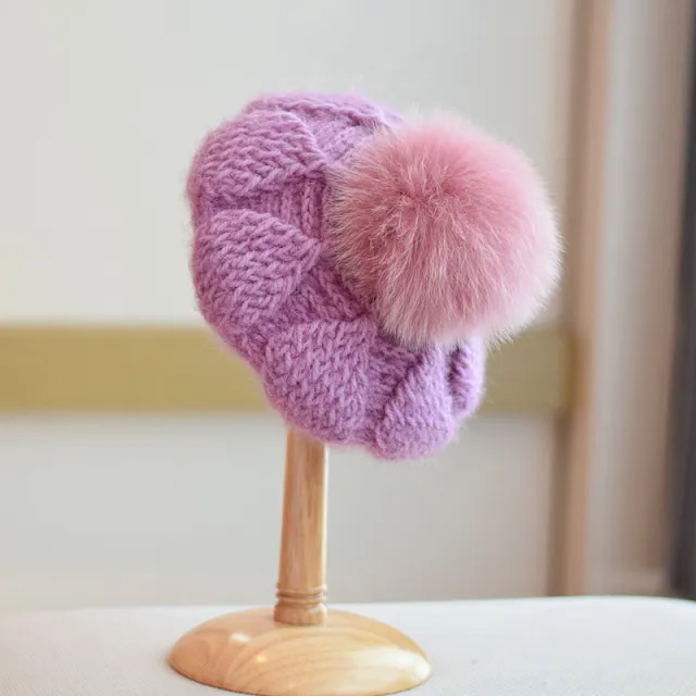 All match Knitted Fox Velvet Woolen Cap For Women Leather Pink - Shop at LoveMi