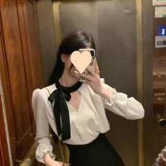 Fashion Dignified Sense Of Design Niche Black And White Long Sleeve Shirt - Black And White Shirt - View 1