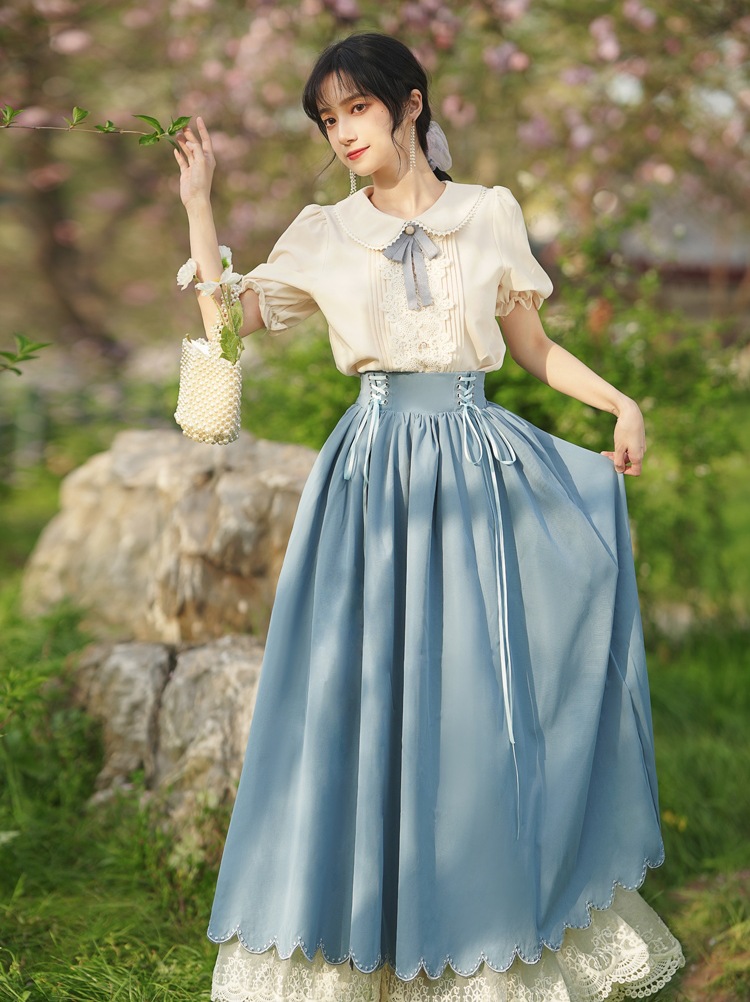 Retro College Peter Pan Collar Short Sleeve Embroidery Bud Suit