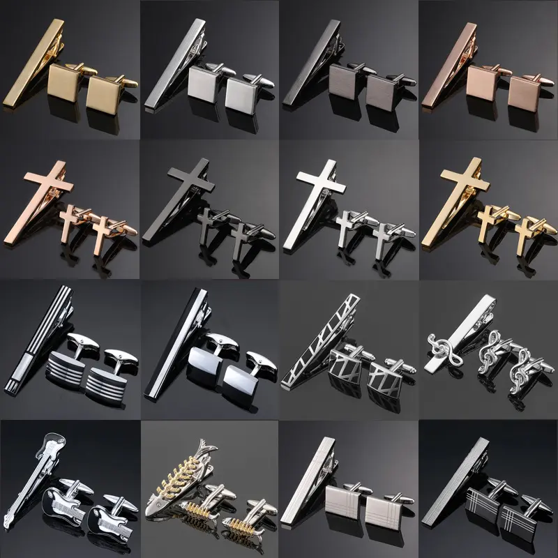 Gold Silver Black Cross Square Brushed Tie