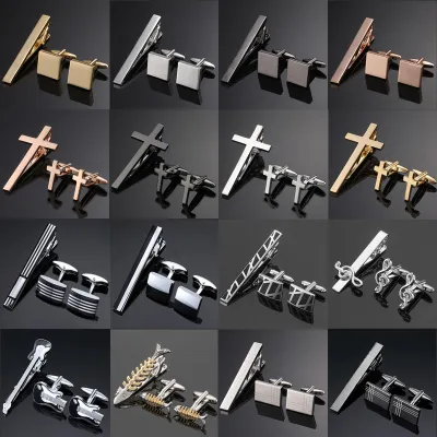 Gold Silver Black Cross Square Brushed Tie Clip