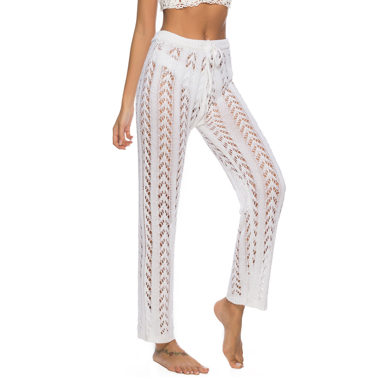 Womens Hollowed-Out Loose Wide-Leg Pants