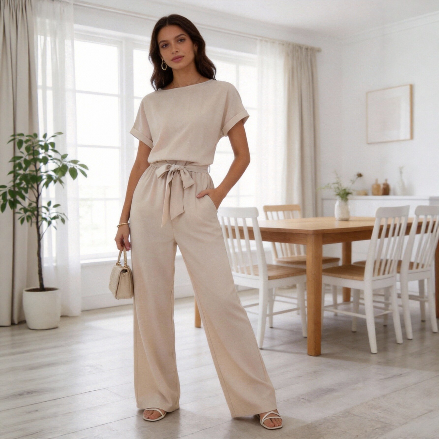 European And American-style Loose-fitting Solid-color Wide-leg Pants