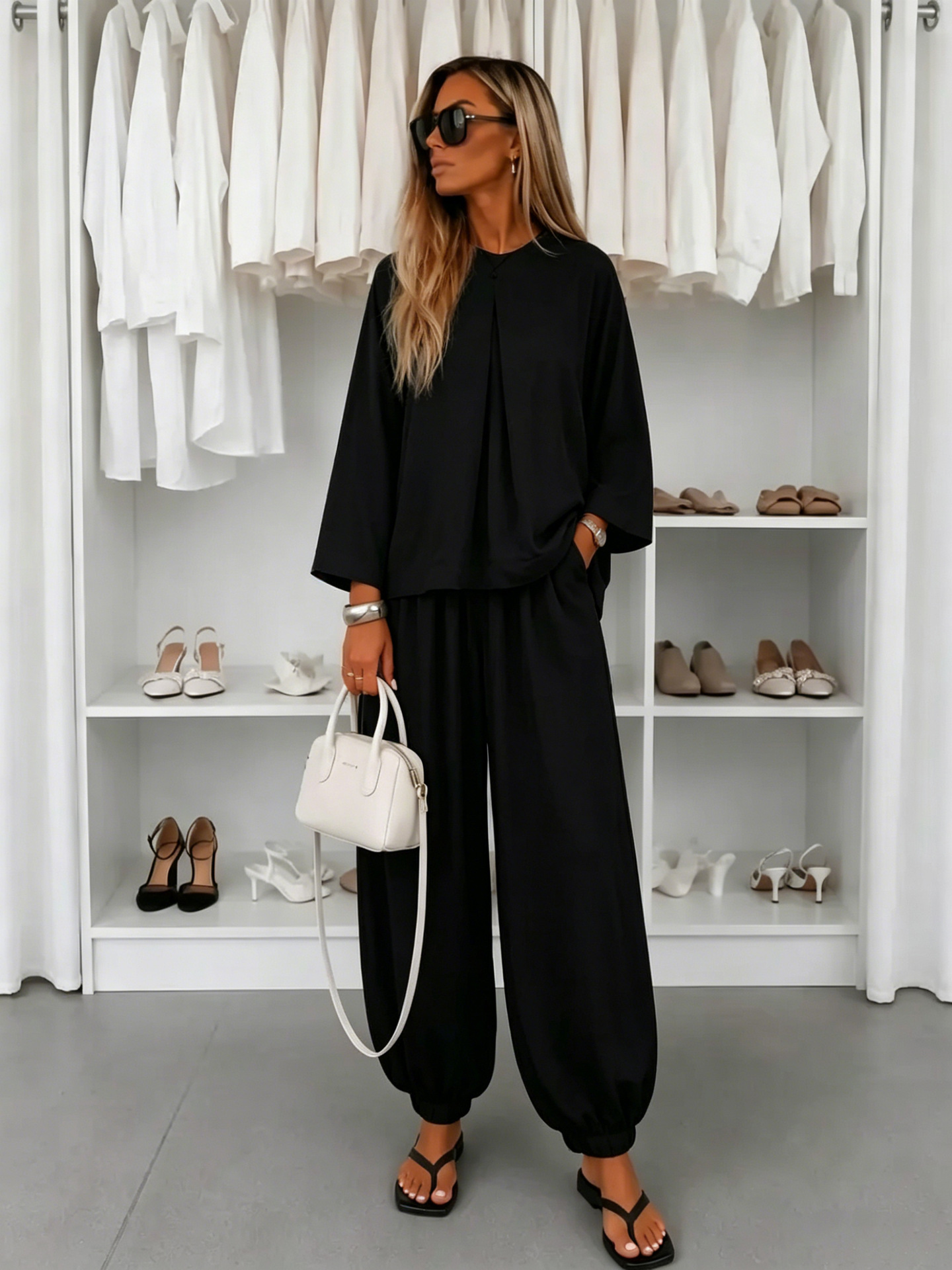 Womens Fashionable Ankle-Tie Harem Pants Two-Piece Set — foto 5