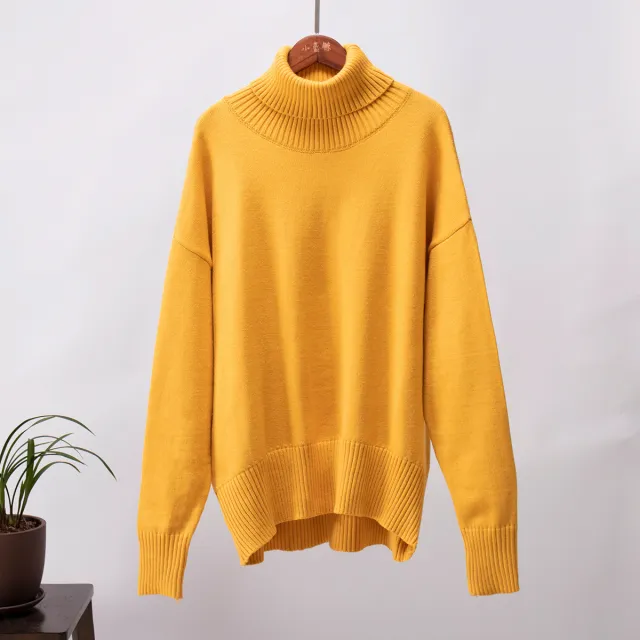 Women's Fashionable All match Solid Color Turtleneck Sweater Yellow - Shop at LoveMi