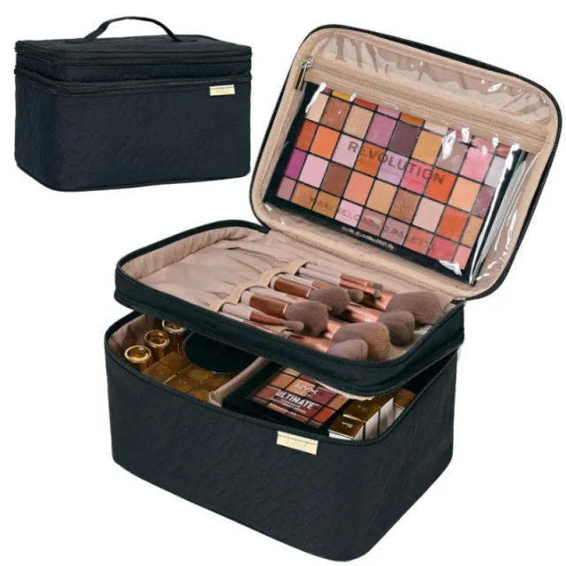 Portable Fashion Double Layer Cosmetics Bag Black - Shop at LoveMi