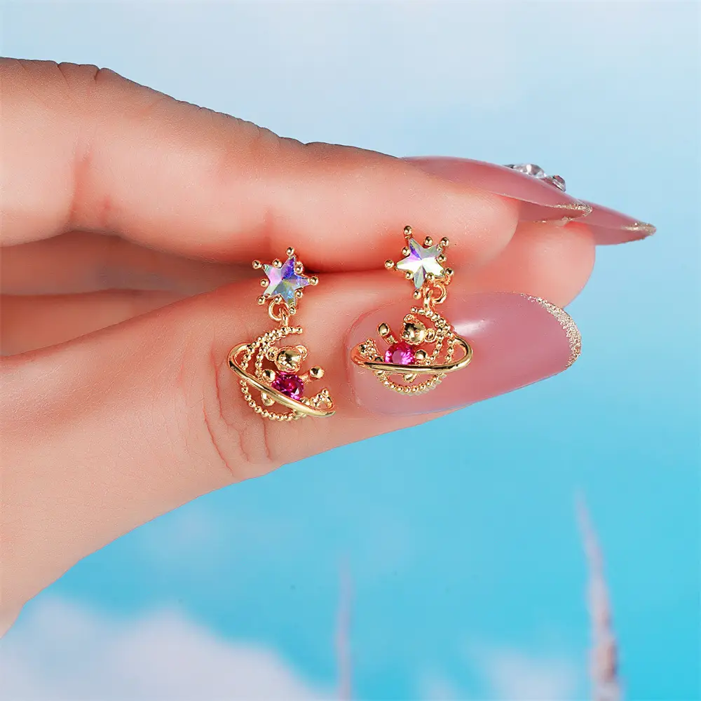 Star Moon Bear Ear Bone Stud Korean Style Sweet Girl