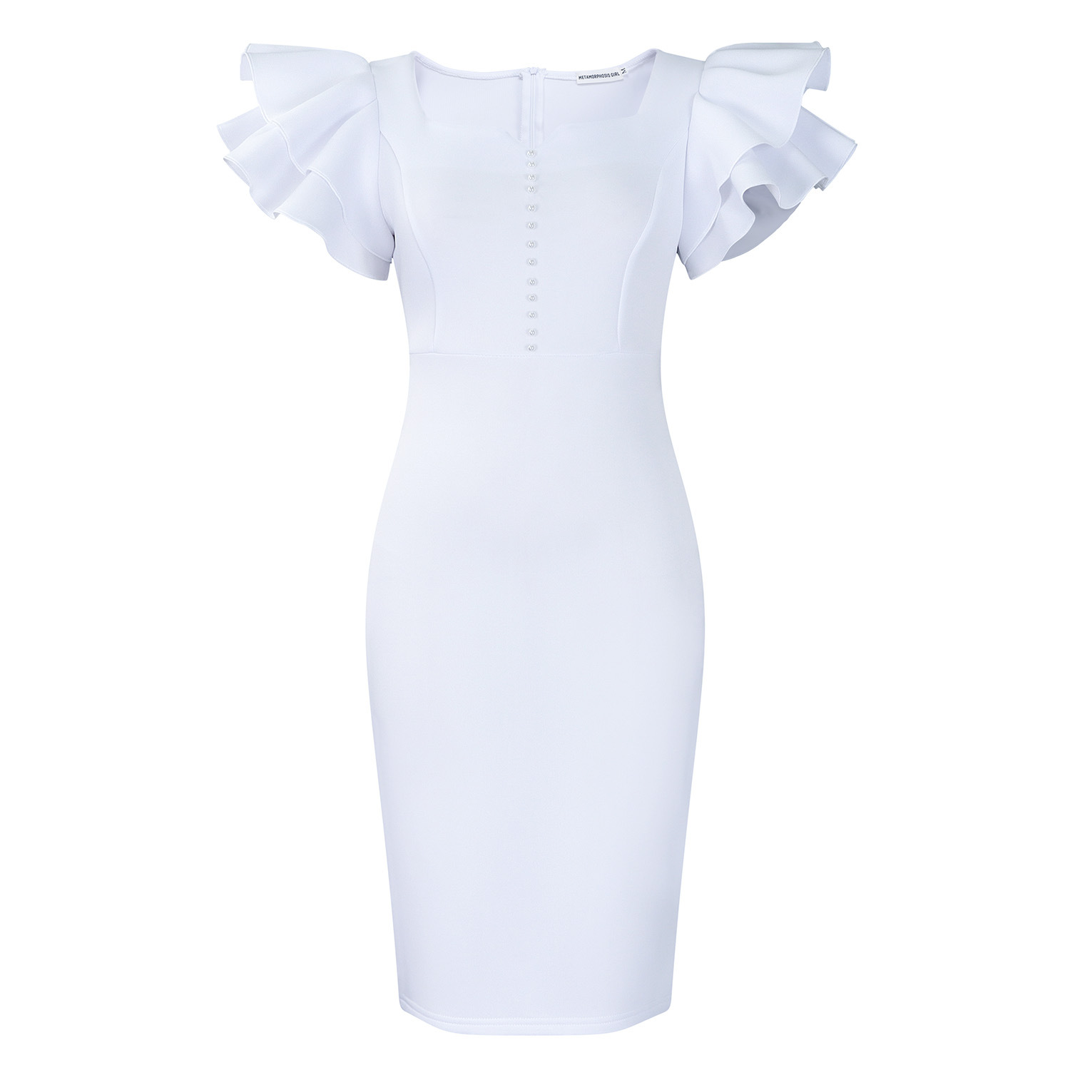 Fashion Women's Wear Beaded Ruffle Sleeve Sheath Dress White - Shop at LoveMi