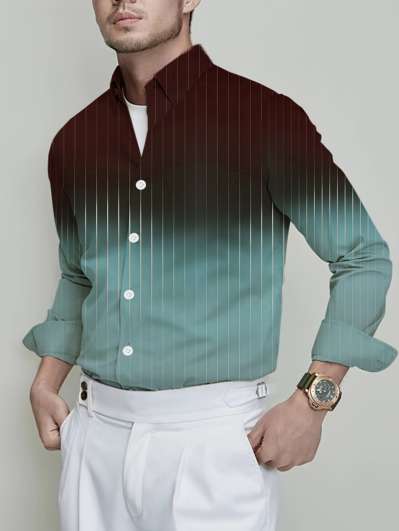 Men's Slim Fit Long Sleeve Dress Shirt | Stylish Pattern Button Down Casual Top - Picture 14 of 14