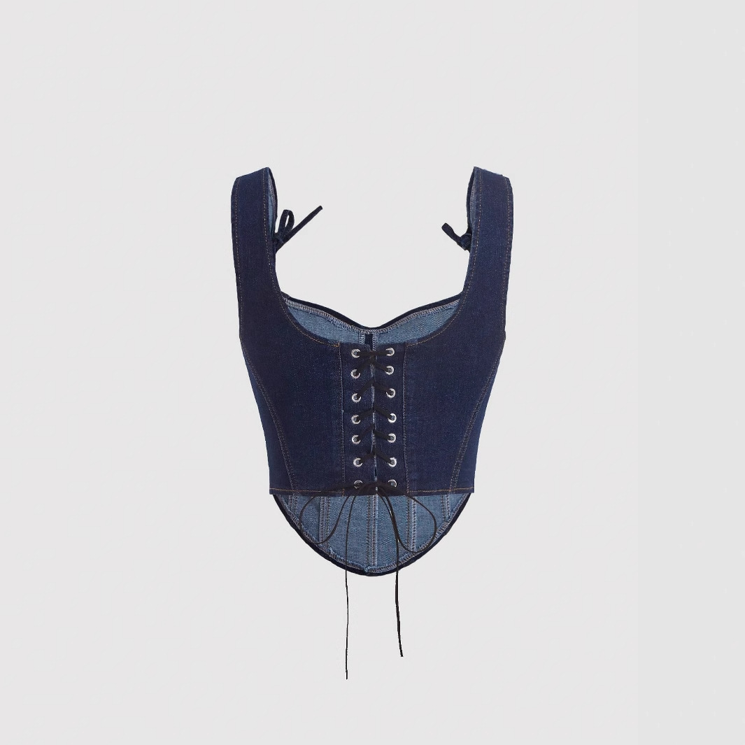 Women's Retro Denim Blue Hollow Strap Vest