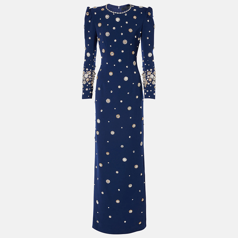 Heavy-duty Beaded And Diamond-embellished Slim-fit Maxi Dress