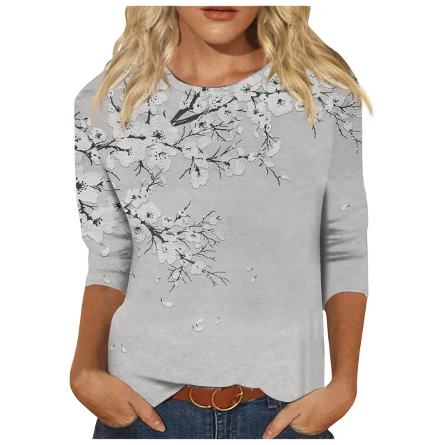Round Neck Printed Casual Loose Long Sleeve 20Style M - Shop at LoveMi