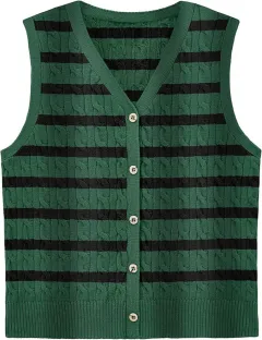 European And American Women's Fashion Sweater Vest Twisted Knitted Short - Green Black - View 1
