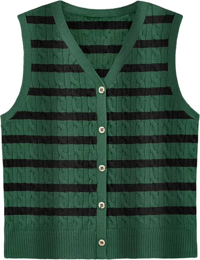 European And American Women's Fashion Sweater Vest Twisted Knitted Short Green Black - Shop at LoveMi