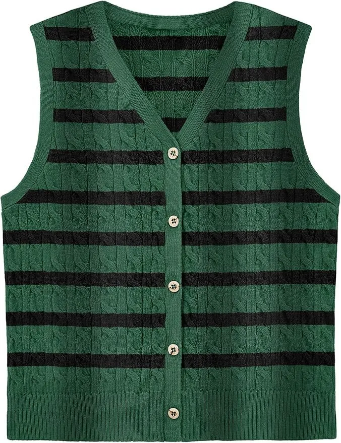 European And American Women's Fashion Sweater Vest Twisted Knitted Short - Green Black