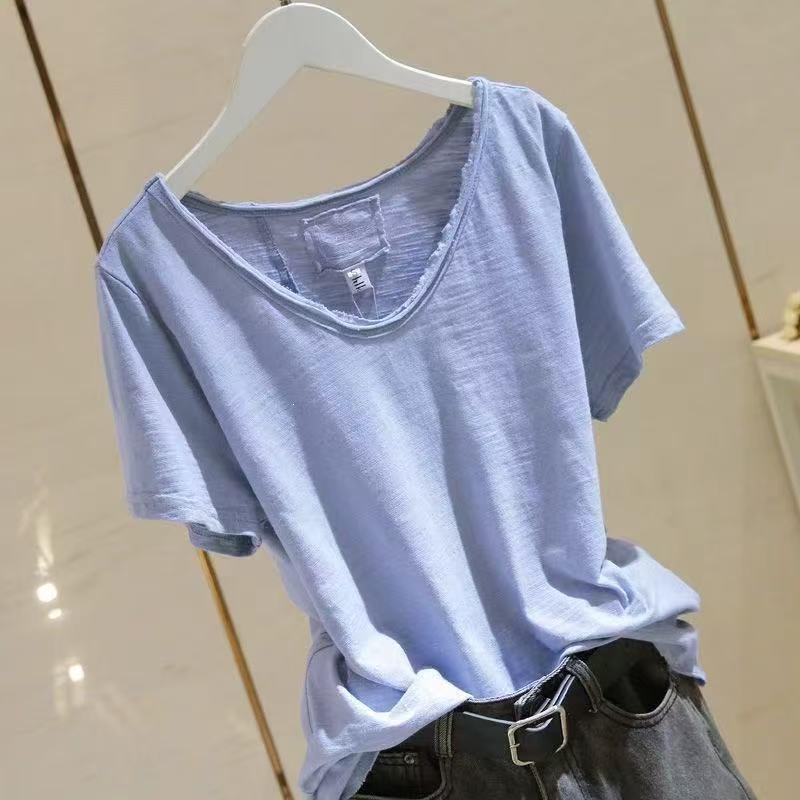 Versatile Patchwork Bamboo-cotton Thin Summer Short-sleeve Top