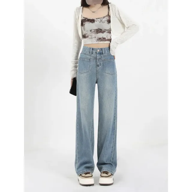 Women's High Waist Loose Jeans Light Lake Blue - Shop at LoveMi