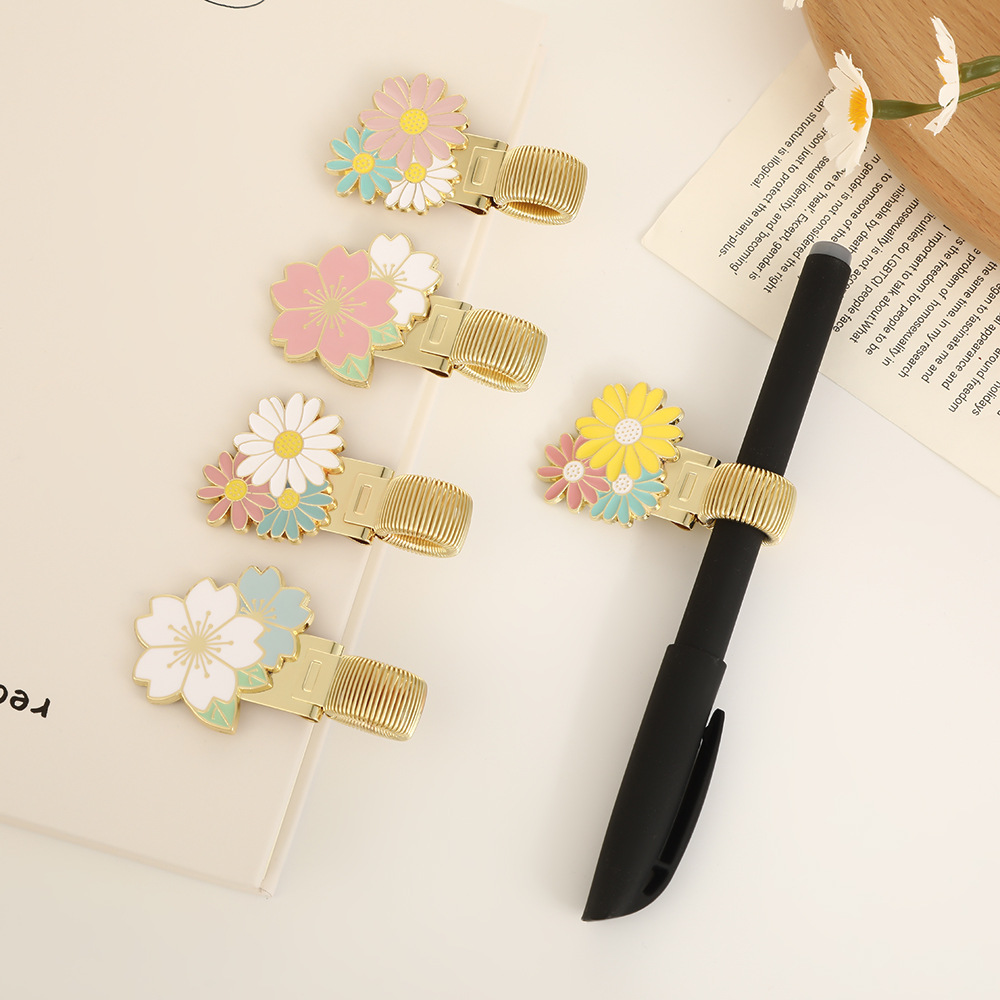 Creative Dripping Oil Tricolor Flower Metal Pen Clip