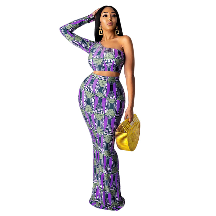Sexy And Distinctive Printed Long Skirt Set For Women Purple - Shop at LoveMi