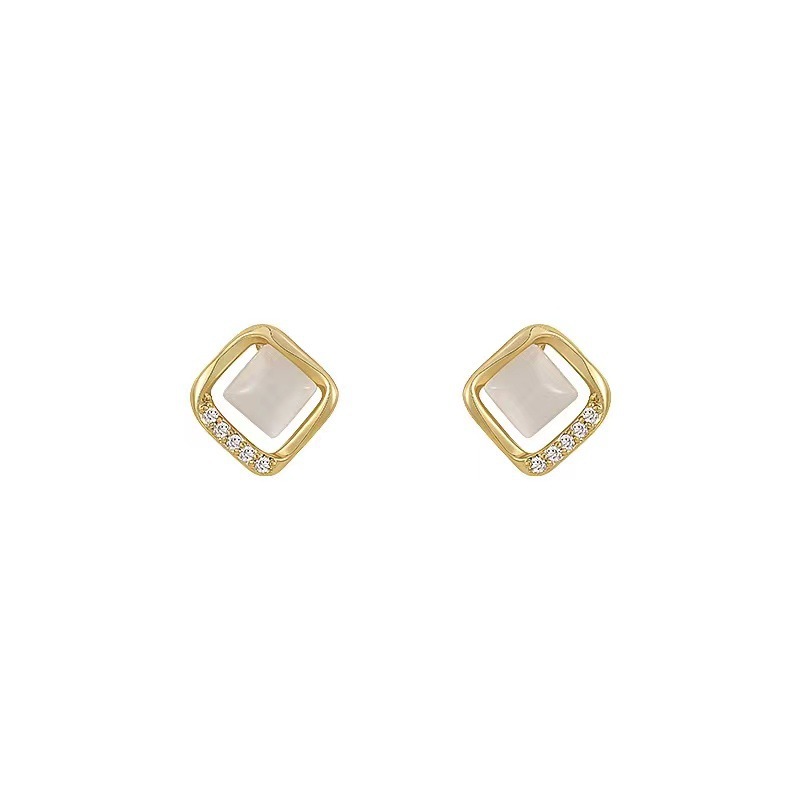 French Entry Lux Opal Small Square Stud Earrings