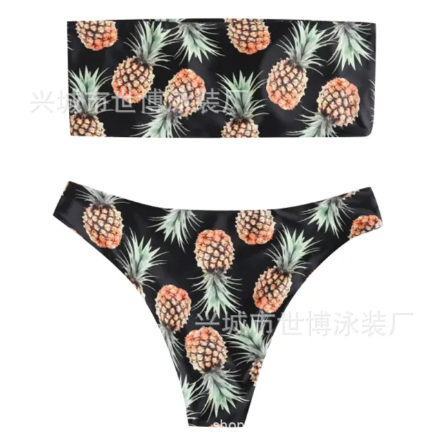 Tube Top Bikini Pineapple Swimsuit Split Swimsuit Women Swimwear Black - Shop at LoveMi