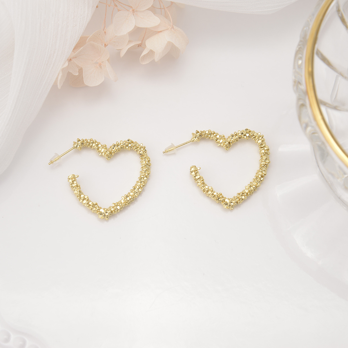 Bohemian Style Copper-plated Gold Color Beanie Nail Pentagram Earrings
