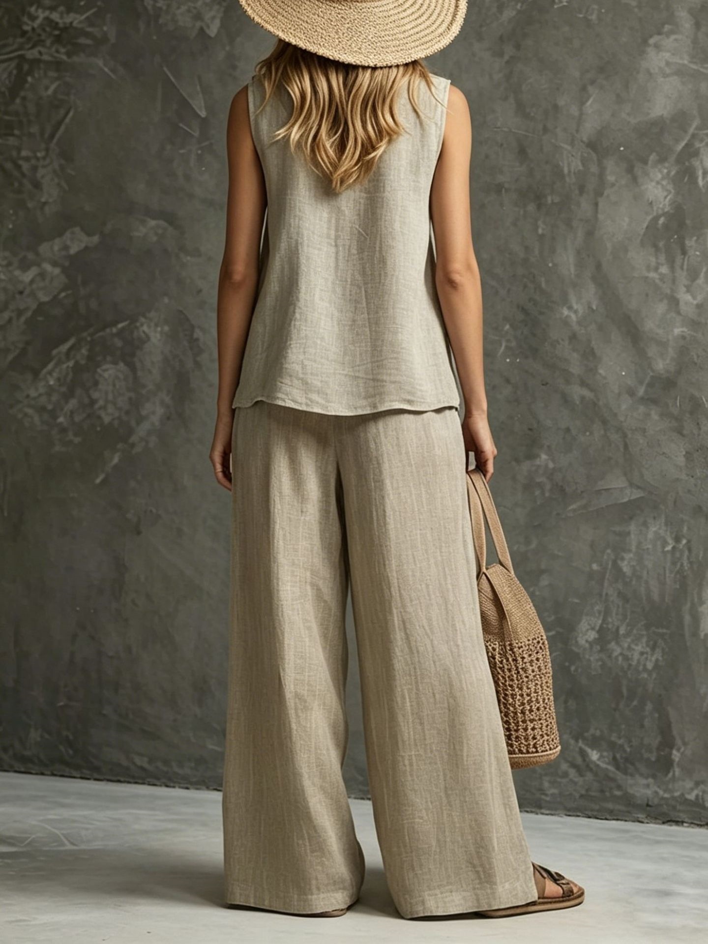 Women's slit wide-leg pants set – final styling shot