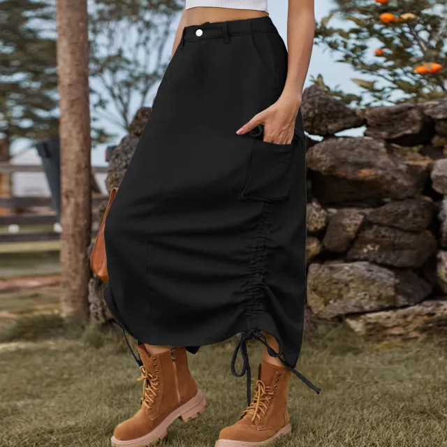 American style Denim Casual Midi Skirt Black - Shop at LoveMi