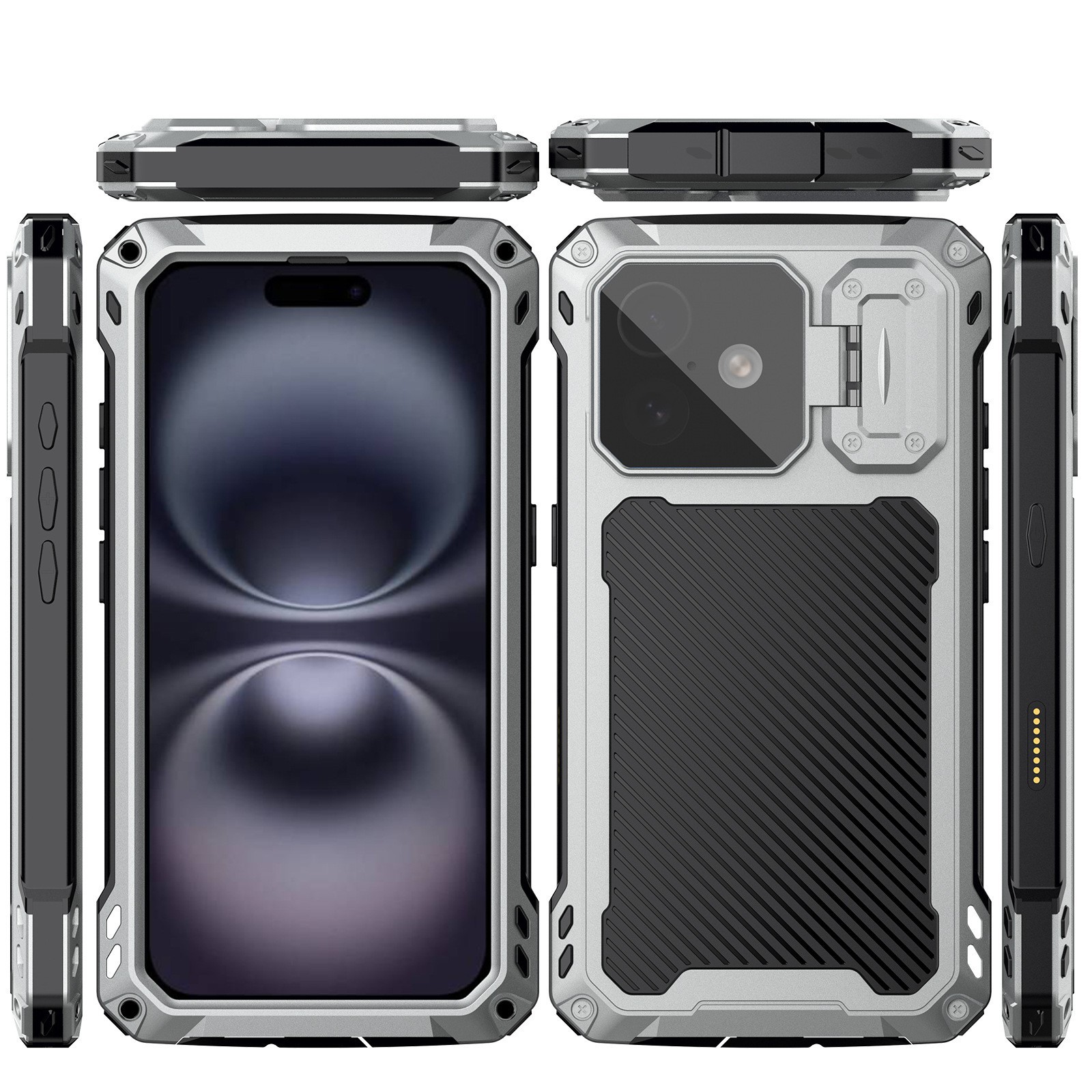 Silver Shield Phone Case With Magnetic Full Cover Lens Protection And Stand 4
