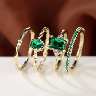 Affordable Luxury Emerald-look Diamond-studded Ring Set In An Instagram-style Multi-piece Design