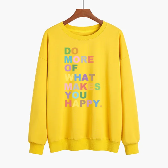 DO MORE OF WHAT Lakes YOU HAPPY Color Printed Sweater Yellow - Shop at LoveMi