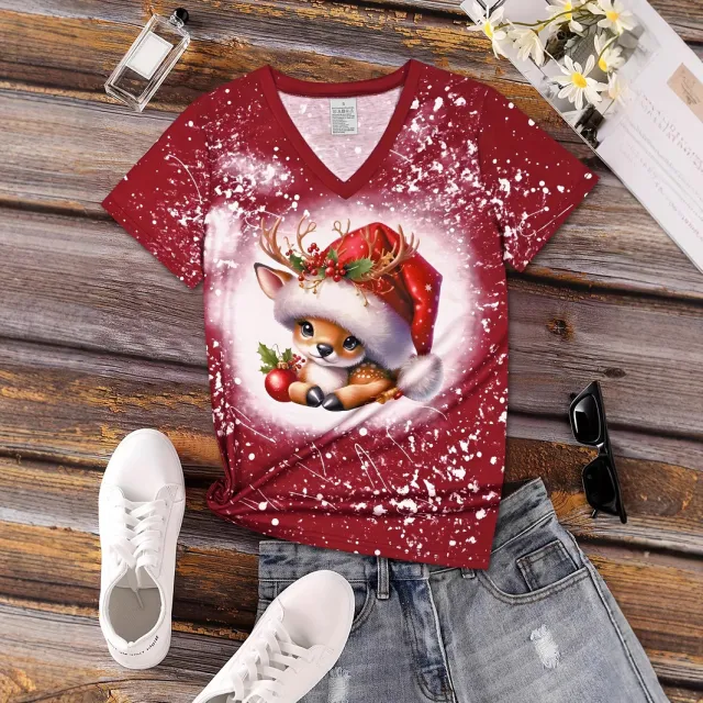 Christmas Cartoon Animal Reindeer Christmas Hat Printed Top 5338Style Xxl - Shop at LoveMi
