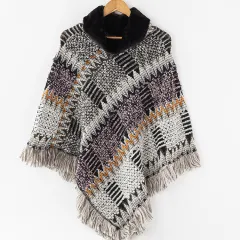 Autumn And Winter Turtleneck Knitted Shawl For Women - Gray - View 1