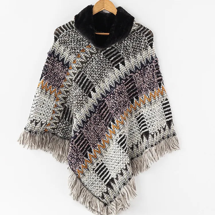 Autumn And Winter Turtleneck Knitted Shawl For Women - Grey