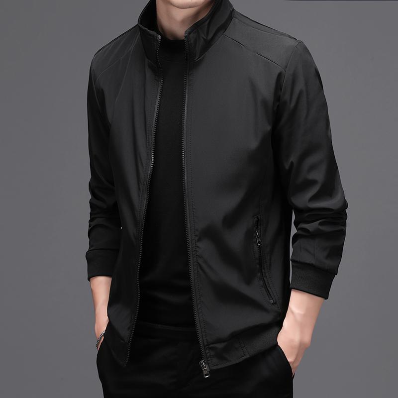 Men's Fleece-lined Solid Color Autumn Stand Collar Jacket Business Casual Jacket