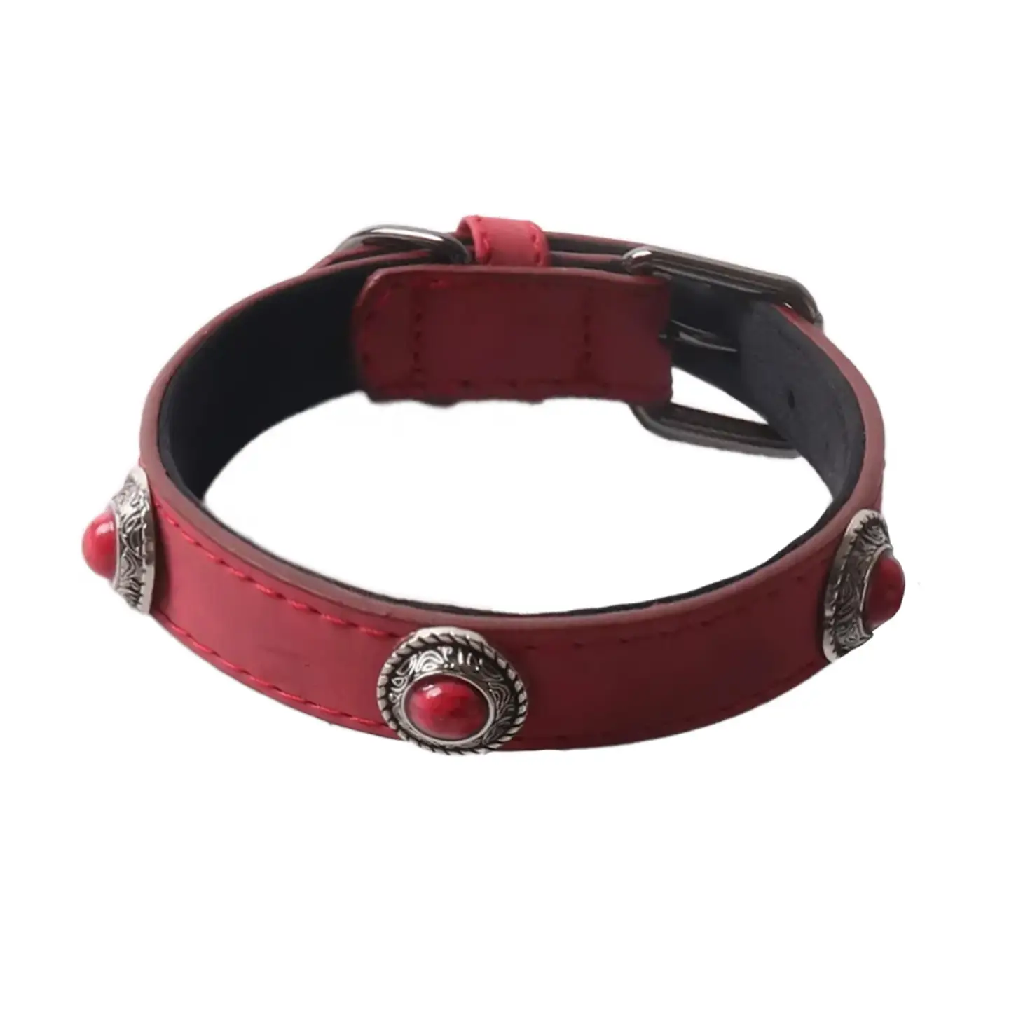 PU Leather Cat's Eye Stone Dog Collar