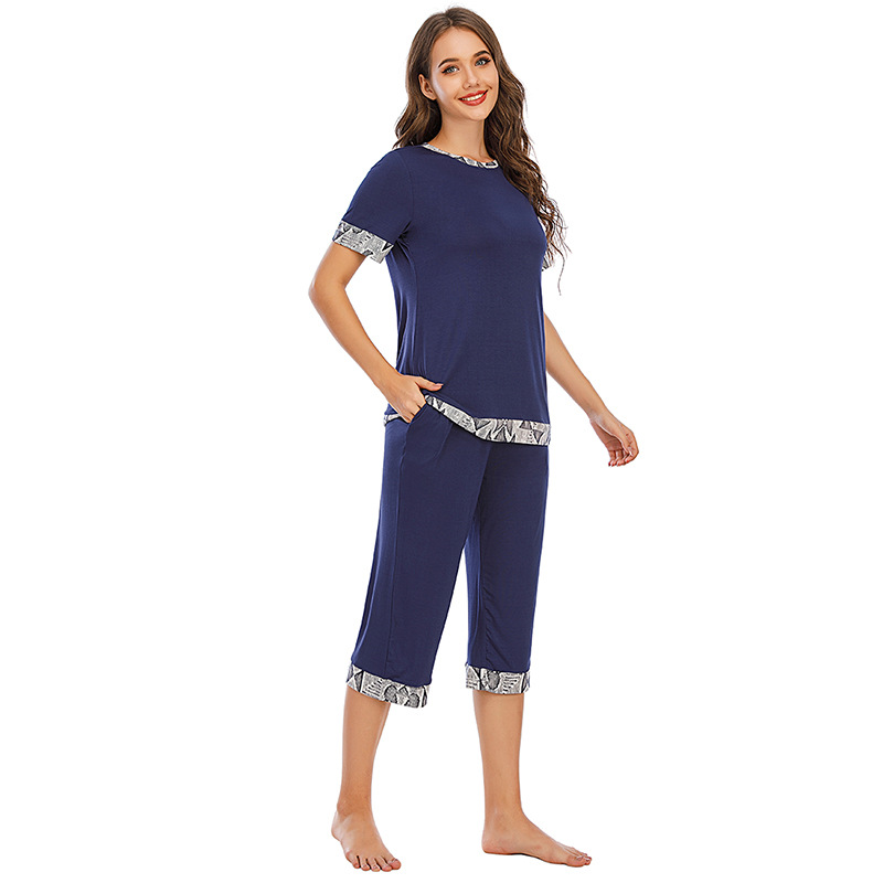 Contrast Color Comfort And Casual Breathable Pajamas Suit