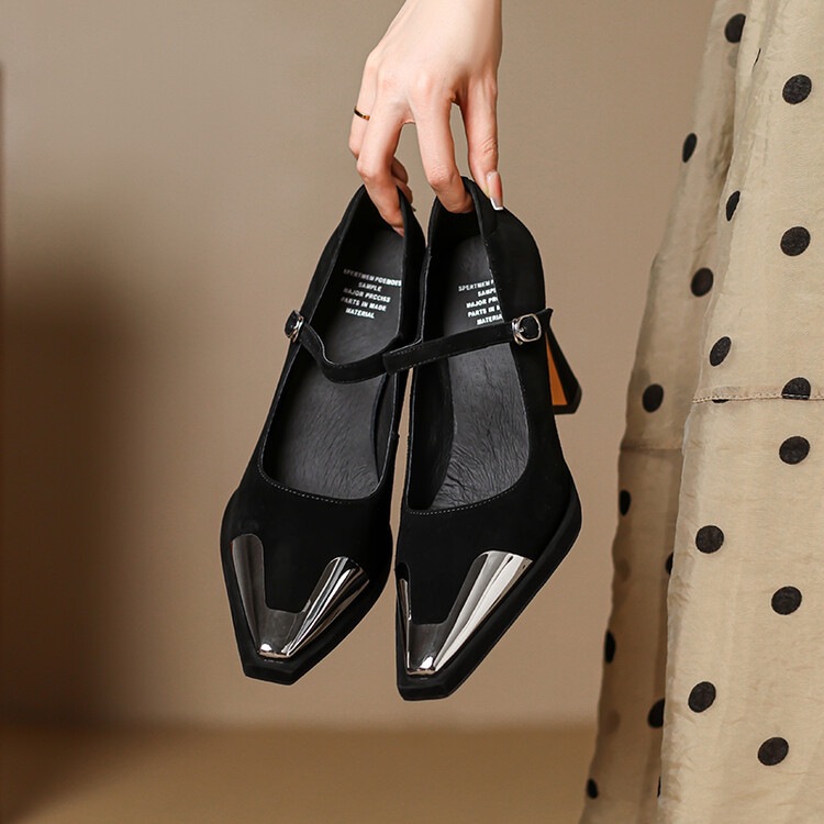 Womens Comfortable Stiletto Heels With A Sturdy Metal Toe And Buckle Detailing
