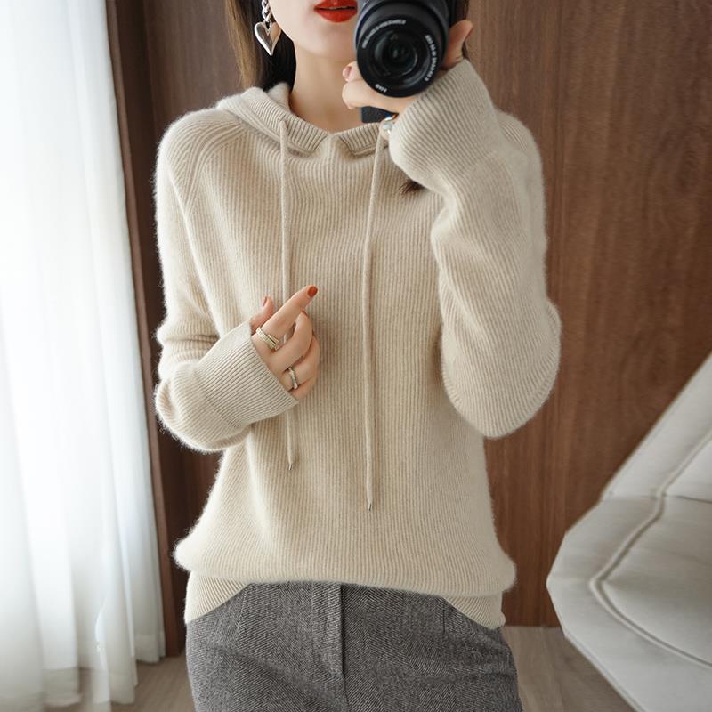 Knitted Inner Match Fleece Shirt Hooded Raglan Base Pure Wool Sweater