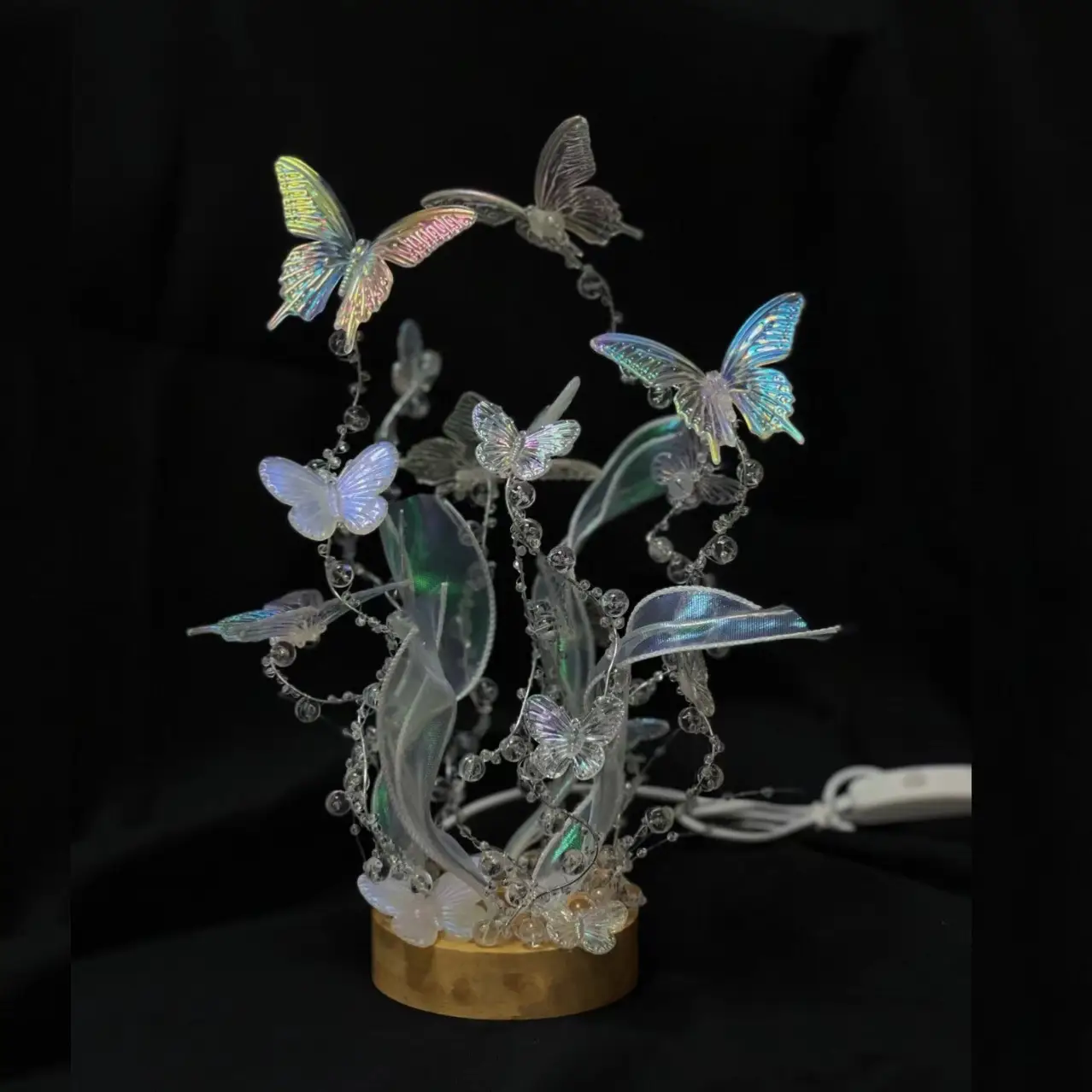 Handmade Diy Butterfly Crystal Small Night Lamp Bedside Ambience Light