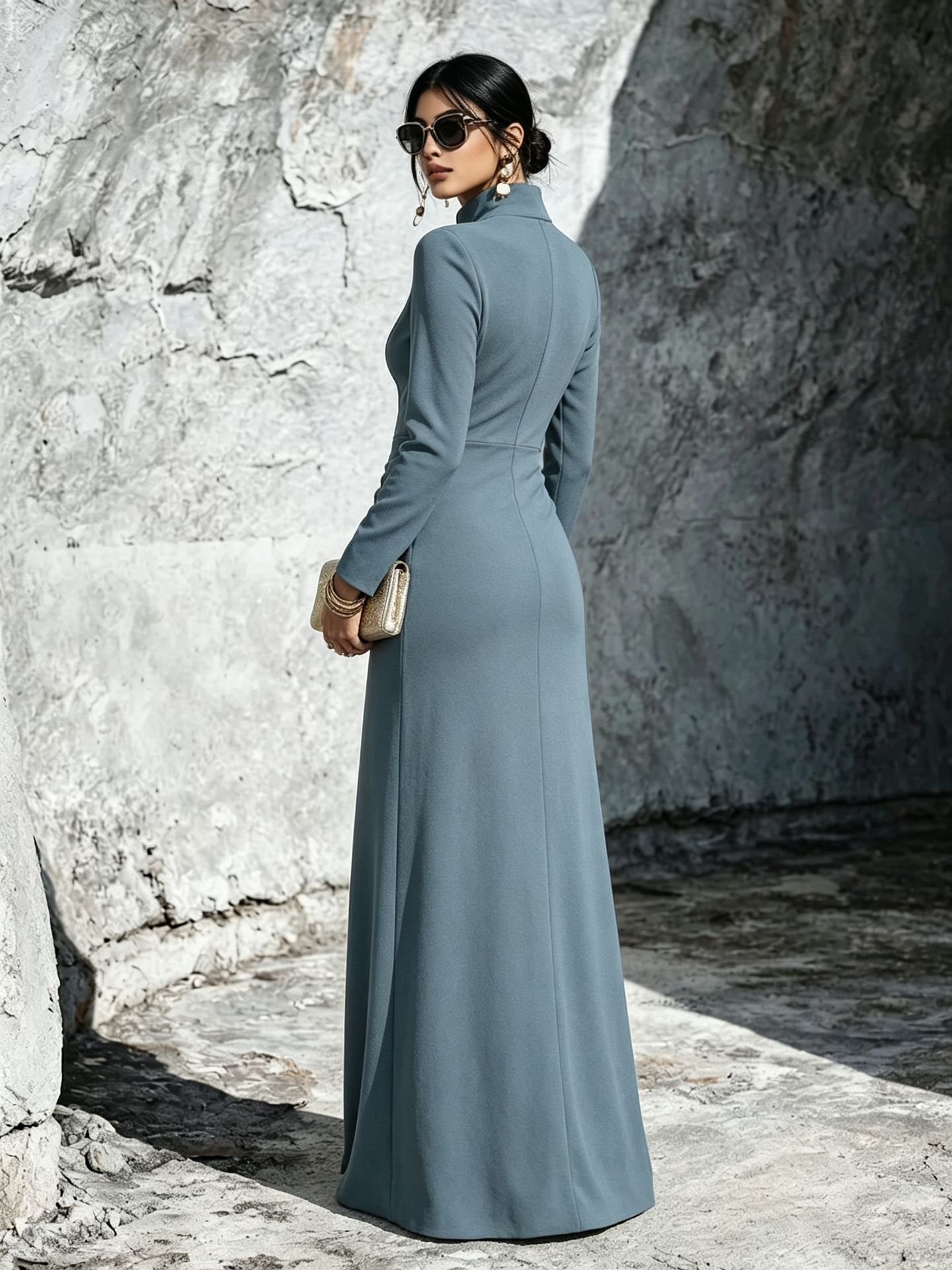 Women's Long-Sleeve Zip-Up Dress - Slim Fit Elegant