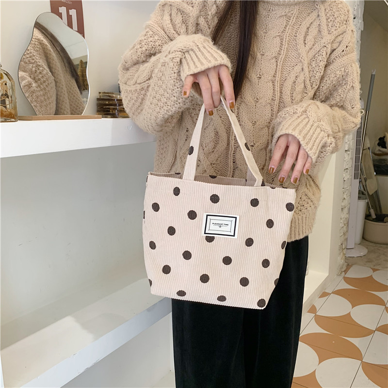 Title 12, Dames retro handtas met polkadots van corduroy ...