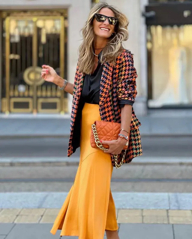 Houndstooth Loose Suit Jacket Women Orange Red - Shop at LoveMi