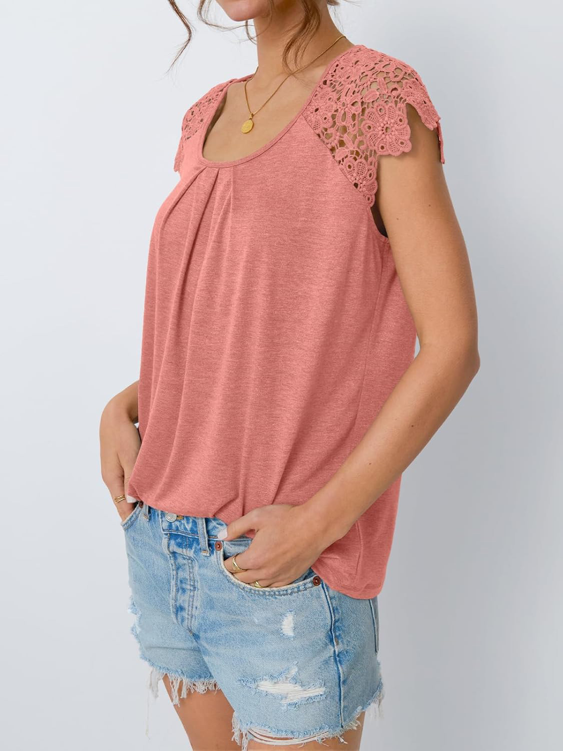Women's Lace Sleeve Top Short Sleeve
