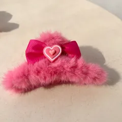 Plush Loving Heart Bowknot Back Head Updo Shark Barrettes - Love Heart Bow Tie - View 1