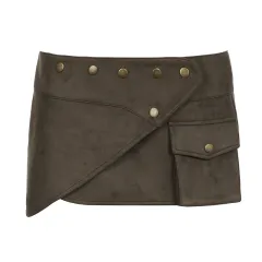 Waste Soil Style Metal Decorative Mini Hip Skirt For Women - Dark Brown - View 1